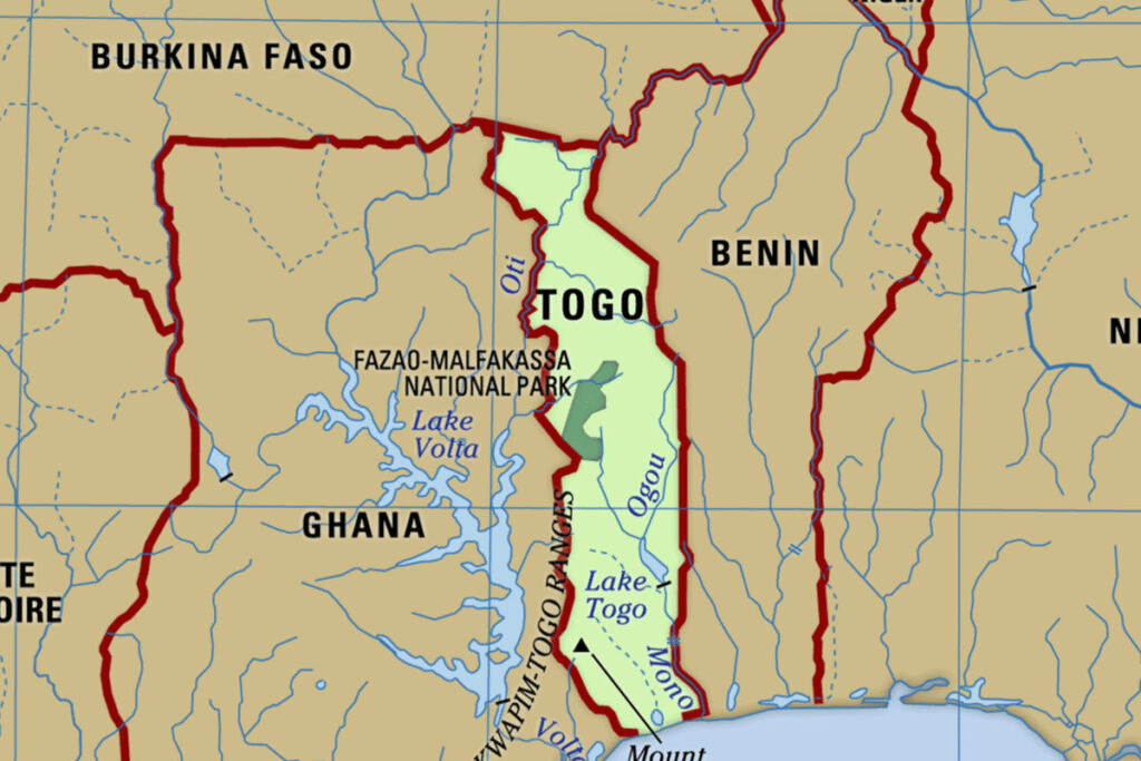 Carte de localisation du Togo en Afrique de l'Ouest entre Ghana et Bénin