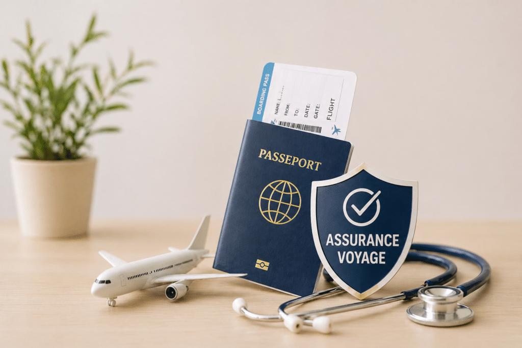Assurance voyage Afrique avec passeport, billet d’avion et protection santé